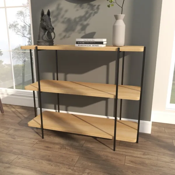 Console Tables-Kirkland's Home Natural Fir Open 3-Tier Console Table Tan/Black