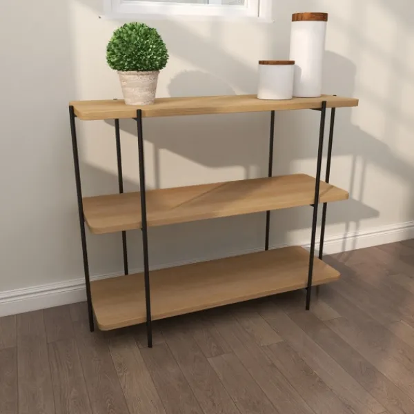 Console Tables-Kirkland's Home Natural Fir Open 3-Tier Console Table Tan/Black