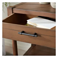 Accent & End Tables-Kirkland's Home Natural Geometric Industrial Pull Accent Table Brown
