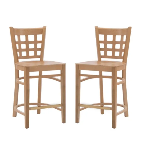 Bar Stools & Counter Height Stools-Kirkland's Home Natural Grid Back Wood Counter Stools, Set Of 2 Tan