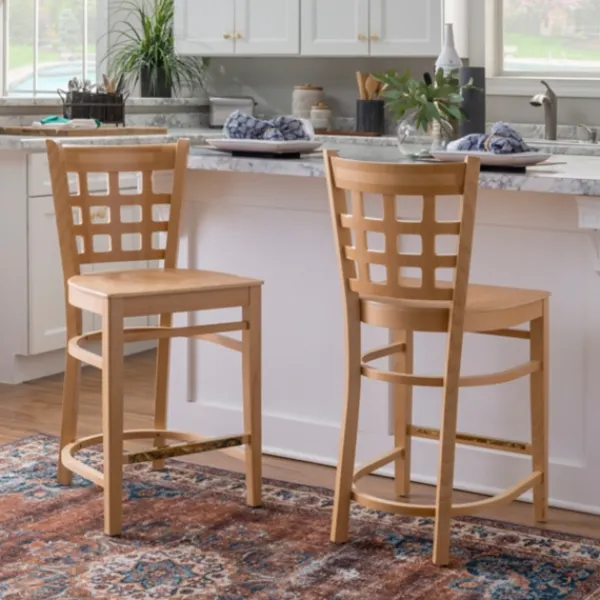 Bar Stools & Counter Height Stools-Kirkland's Home Natural Grid Back Wood Counter Stools, Set Of 2 Tan