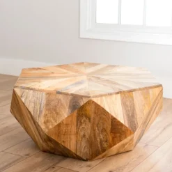 Coffee Tables-Kirkland's Home Natural Hexagon Mango Wood Coffee Table Tan