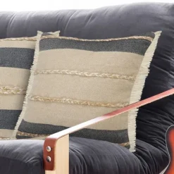 Pillows-Kirkland's Home Natural Jute Braided Stripe Throw Pillow, 20 In. Black/Tan/Ivory