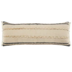 Pillows-Kirkland's Home Natural Jute Braided Stripe Lumbar Pillow Black/Tan/Ivory
