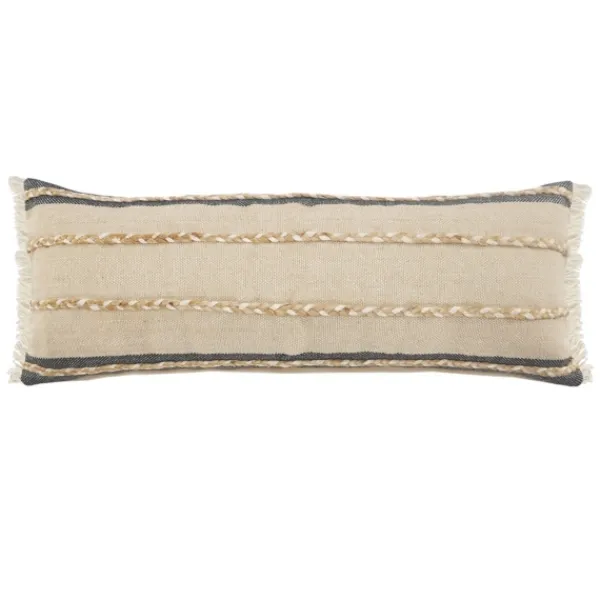 Pillows-Kirkland's Home Natural Jute Braided Stripe Lumbar Pillow Black/Tan/Ivory