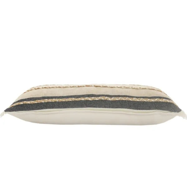 Pillows-Kirkland's Home Natural Jute Braided Stripe Lumbar Pillow Black/Tan/Ivory