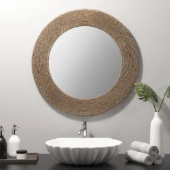 Decorative Mirrors-Kirkland's Home Natural Jute Round Wall Mirror