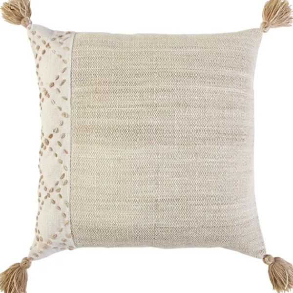 Pillows-Kirkland's Home Natural Kantha Stitch Recycled Throw Pillow Tan