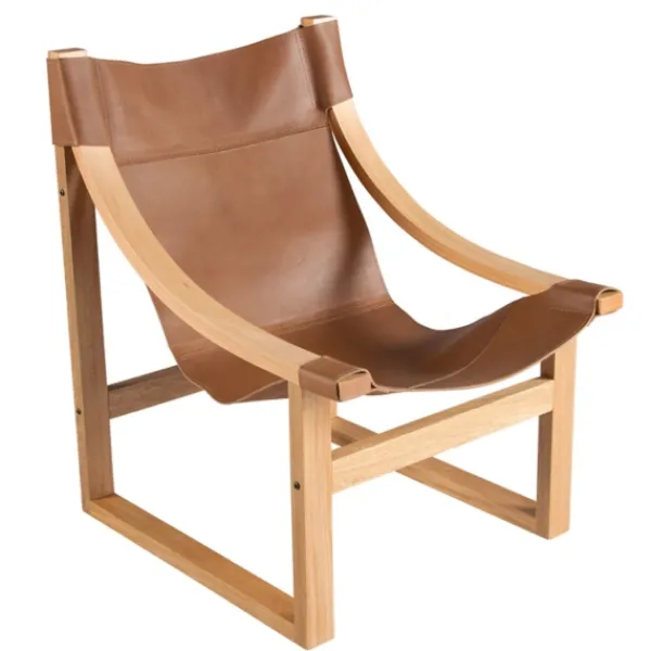 Accent Chairs-Kirkland's Home Natural Leather And Wood Sling Accent Chair Tan