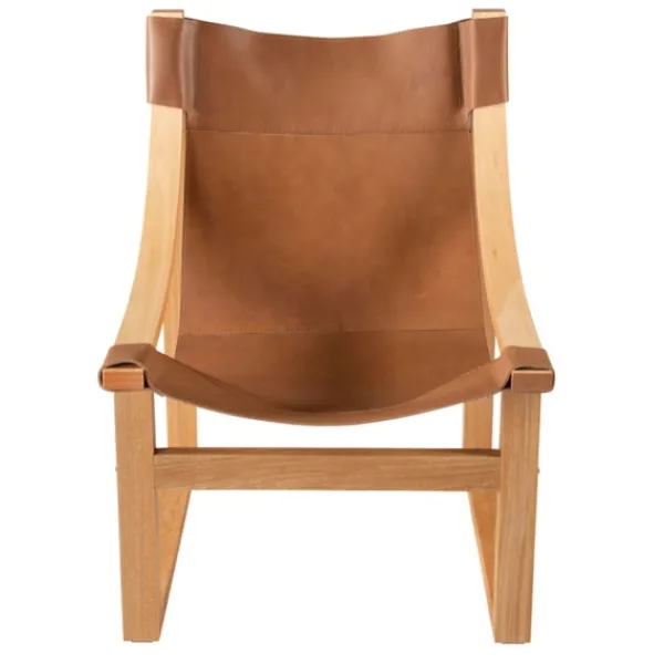 Accent Chairs-Kirkland's Home Natural Leather And Wood Sling Accent Chair Tan