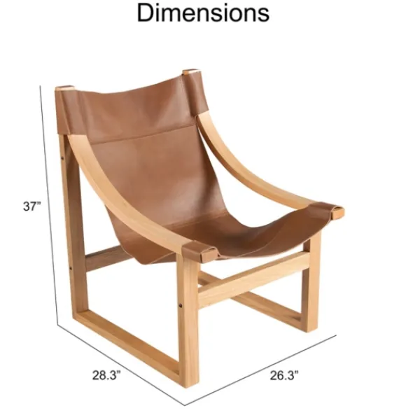 Accent Chairs-Kirkland's Home Natural Leather And Wood Sling Accent Chair Tan