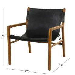Accent Chairs-Kirkland's Home Natural Leather Sling Accent Chair Black