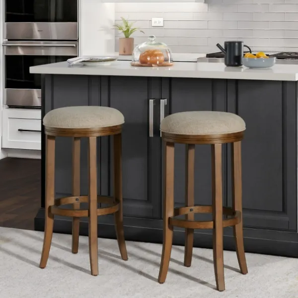 Bar Stools & Counter Height Stools-Kirkland's Home Natural Linen And Wood Bar Stools, Set Of 2 Tan