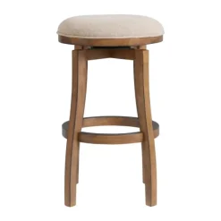 Bar Stools & Counter Height Stools-Kirkland's Home Natural Linen Barrel Base Swivel Bar Stool Tan