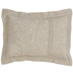 Pillows-Kirkland's Home Natural Linen Down Hemstitched Lumbar Pillow Tan