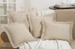 Pillows-Kirkland's Home Natural Linen Down Hemstitched Lumbar Pillow Tan