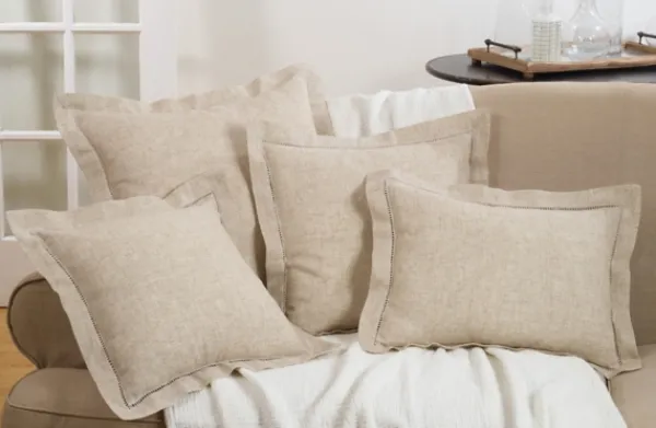 Pillows-Kirkland's Home Natural Linen Down Hemstitched Lumbar Pillow Tan