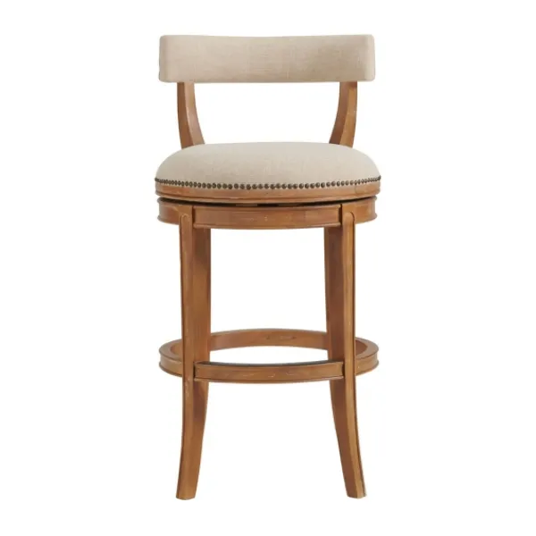 Bar Stools & Counter Height Stools-Kirkland's Home Natural Linen Upholstered Swivel Bar Stool Tan