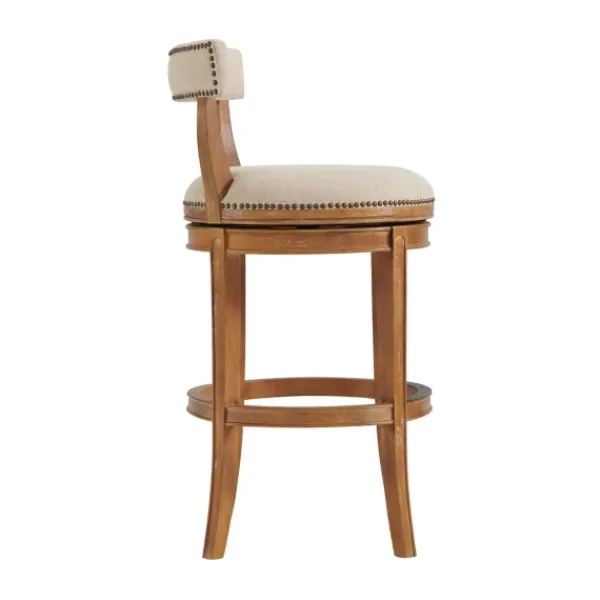 Bar Stools & Counter Height Stools-Kirkland's Home Natural Linen Upholstered Swivel Bar Stool Tan