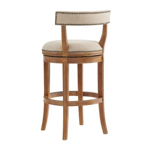 Bar Stools & Counter Height Stools-Kirkland's Home Natural Linen Upholstered Swivel Bar Stool Tan