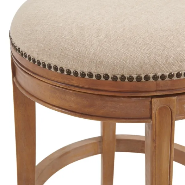 Bar Stools & Counter Height Stools-Kirkland's Home Natural Linen Upholstered Swivel Bar Stool Tan