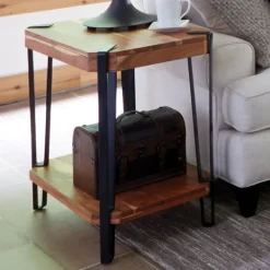 Accent & End Tables-Kirkland's Home Natural Live Edge Acacia Wood Accent Table Tan/Black