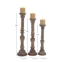 Candle Holders-Kirkland's Home Natural Mango Wood Carved Candle Holders, Set Of 3 Tan