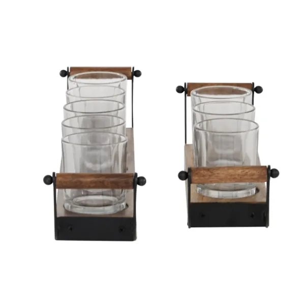 Candle Holders-Kirkland's Home Natural Mango Wood 2-Pc. Candle Holders Brown/Black