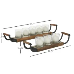Candle Holders-Kirkland's Home Natural Mango Wood 2-Pc. Candle Holders Brown/Black