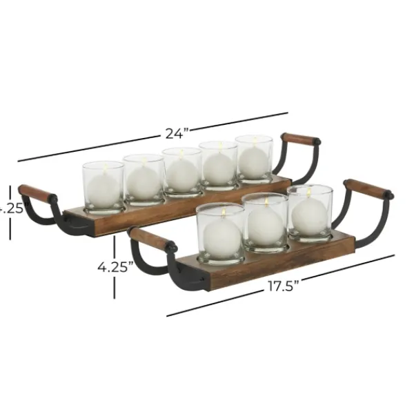 Candle Holders-Kirkland's Home Natural Mango Wood 2-Pc. Candle Holders Brown/Black