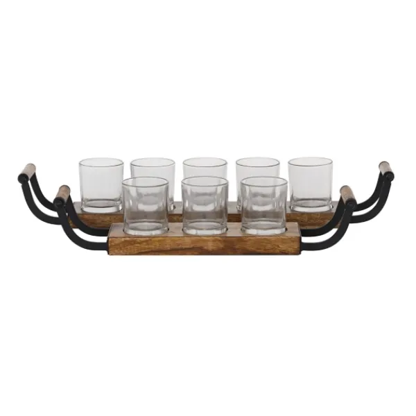 Candle Holders-Kirkland's Home Natural Mango Wood 2-Pc. Candle Holders Brown/Black