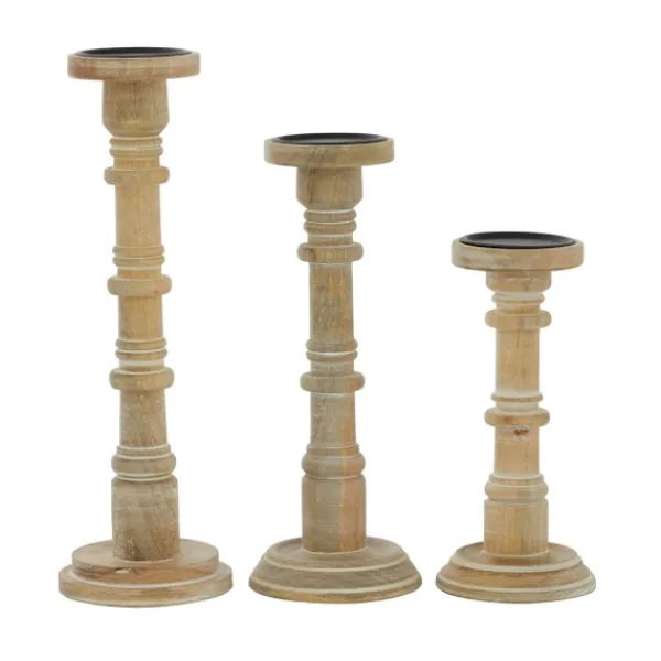 Candle Holders-Kirkland's Home Natural Mango Wood Pillar Candle Holders, Set Of 3 Brown
