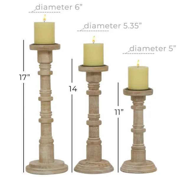 Candle Holders-Kirkland's Home Natural Mango Wood Pillar Candle Holders, Set Of 3 Brown