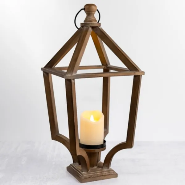 Lanterns-Kirkland's Home Natural Open Wood Footed Lantern, 21 In. Brown