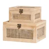 Baskets & Boxes-Kirkland's Home Natural Rat And Glass Top Boxes, Set Of 2 Tan