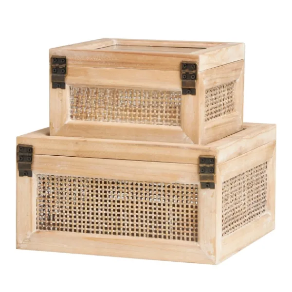 Baskets & Boxes-Kirkland's Home Natural Rat And Glass Top Boxes, Set Of 2 Tan
