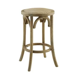 Bar Stools & Counter Height Stools-Kirkland's Home Natural Rat Upholstered Wood Counter Stool Tan