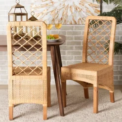 Dining Chairs-Kirkland's Home Natural Rat Woven Back Dining Chairs, Set Of 2 Tan