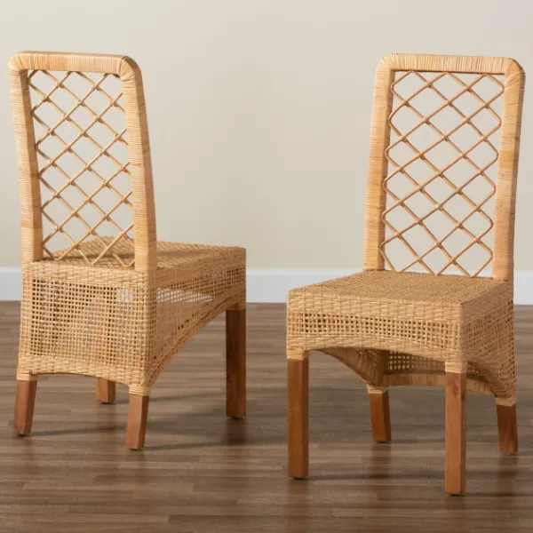 Dining Chairs-Kirkland's Home Natural Rat Woven Back Dining Chairs, Set Of 2 Tan