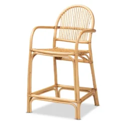 Bar Stools & Counter Height Stools-Kirkland's Home Natural Rat Woven Seat Counter Stool Tan