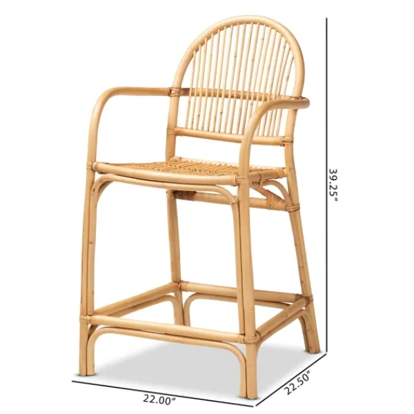 Bar Stools & Counter Height Stools-Kirkland's Home Natural Rat Woven Seat Counter Stool Tan