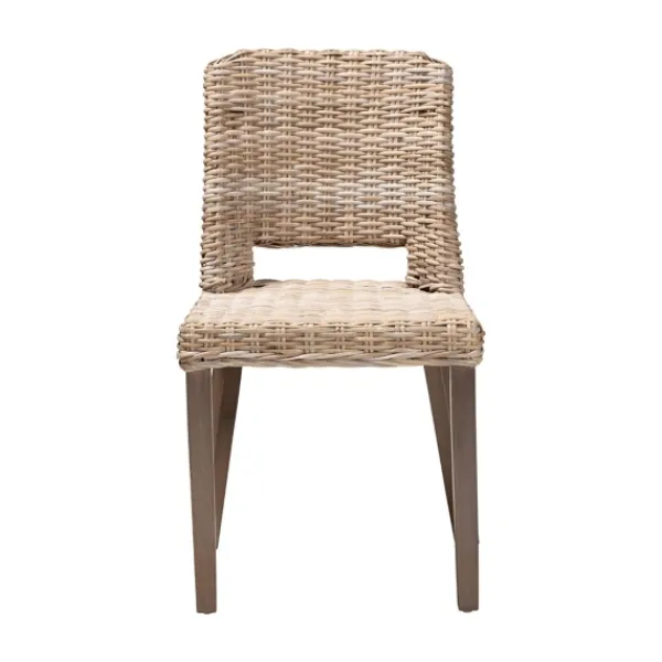 Dining Chairs-Kirkland's Home Natural Rattan Cutout Back Dining Chair Brown