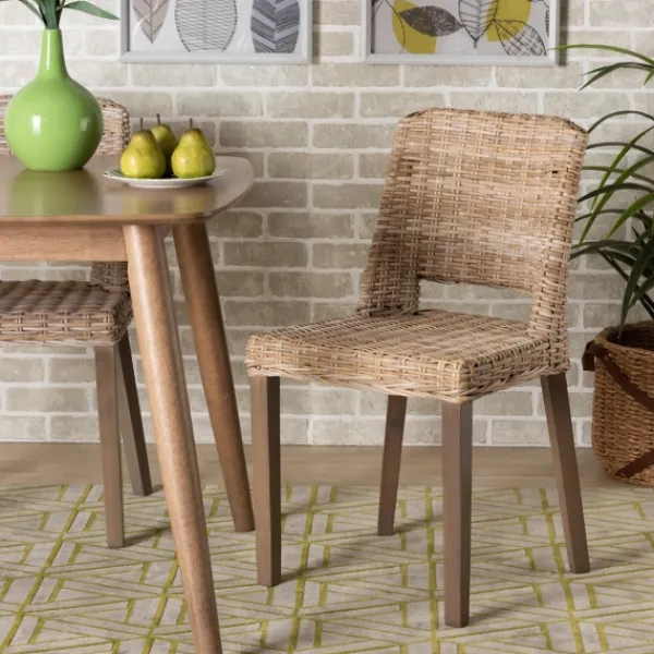Dining Chairs-Kirkland's Home Natural Rattan Cutout Back Dining Chair Brown