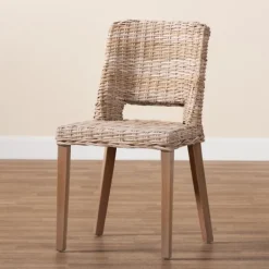 Dining Chairs-Kirkland's Home Natural Rattan Cutout Back Dining Chair Brown