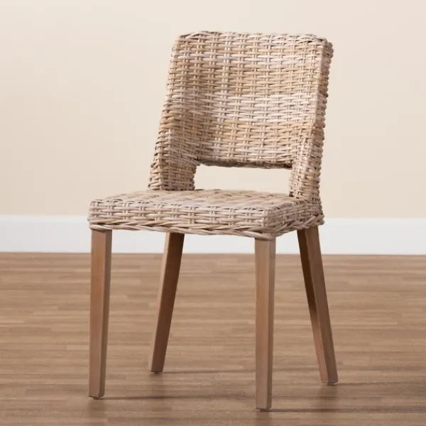 Dining Chairs-Kirkland's Home Natural Rattan Cutout Back Dining Chair Brown