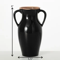 Vases-Kirkland's Home Natural Rimmed Onyx Urn Vase Black