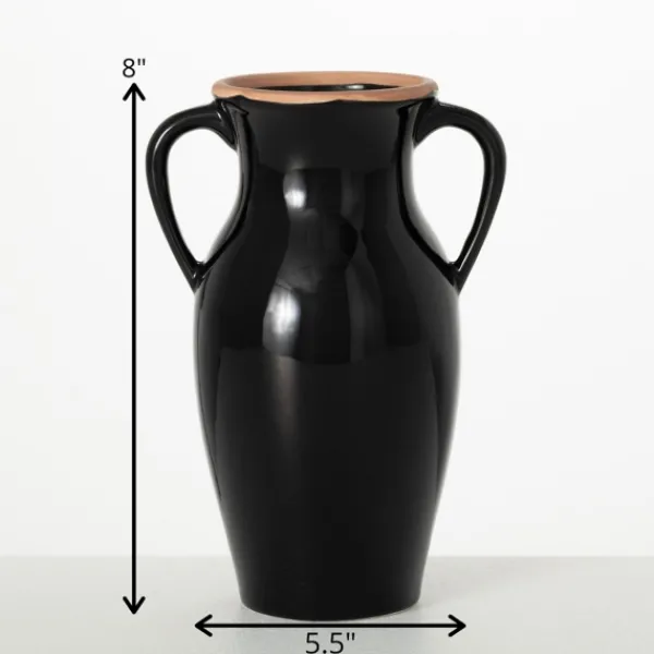 Vases-Kirkland's Home Natural Rimmed Onyx Urn Vase Black