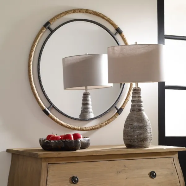 Decorative Mirrors-Kirkland's Home Natural Rope And Black Metal Round Wall Mirror