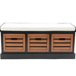 Benches & Ottomans-Kirkland's Home Natural Rustic Crate Upholstered Storage Bench White
