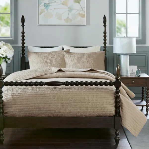 Bedspreads & Coverlets-Kirkland's Home Natural Serene Quilted 3-Pc. King Coverlet Set Tan